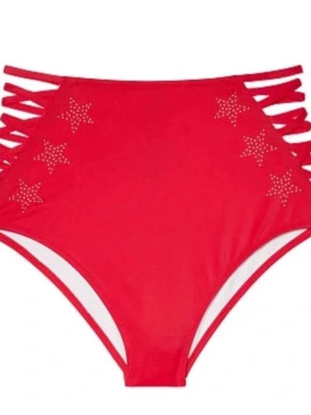 Victoria's Secret PINK Red High Waisted swim bottom small, gold stars NWT